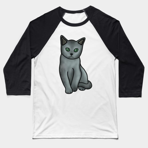 Russian Blue Cat Baseball T-Shirt by Kelly Louise Art